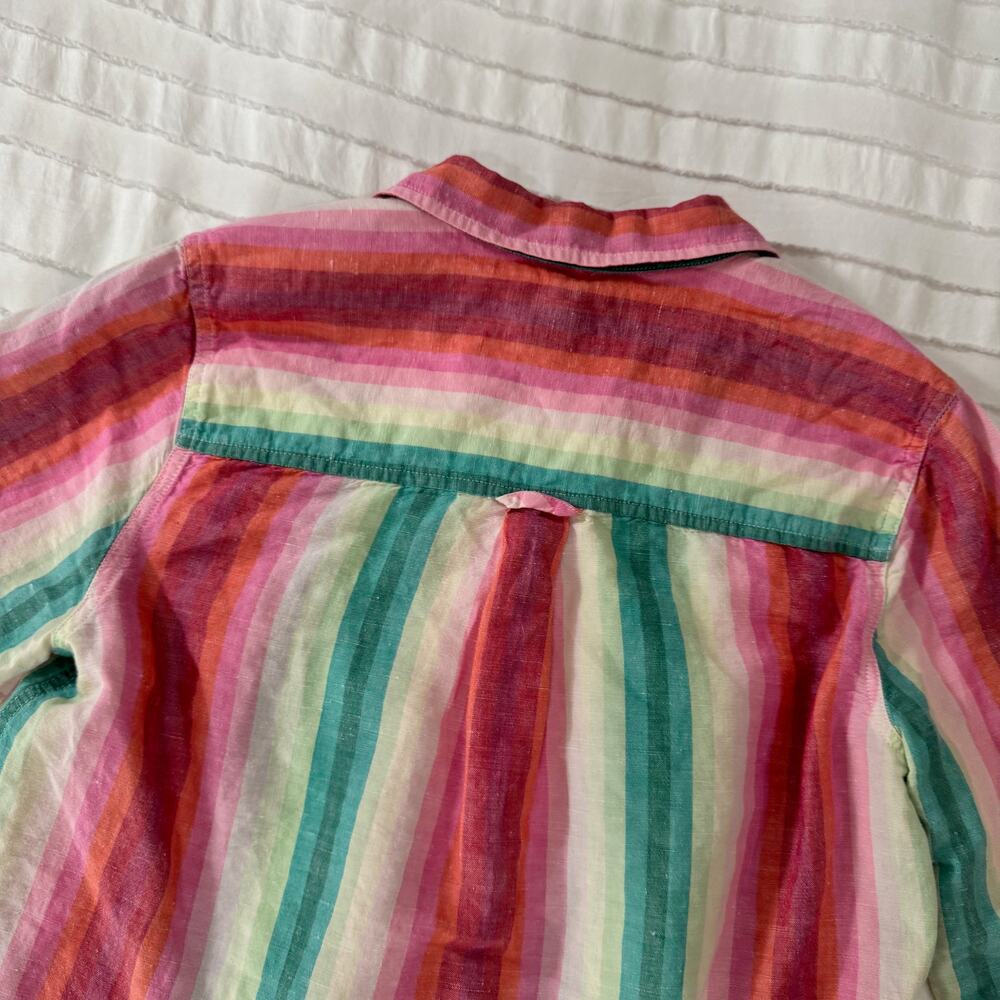 J.Crew Striped Linen Shirt Women's 6 Coastal Grandmother Retro 70s Vacation Boho - Picture 10 of 16